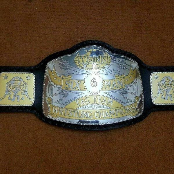 WORLD SIX MAN TAG TEAM Brass Championship Belt